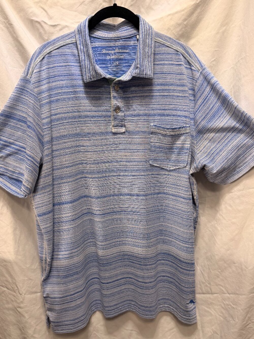 Tommy Bahama IslandZone Polo Shirt Men’s Large Blue Striped Stretch Golf Pocket